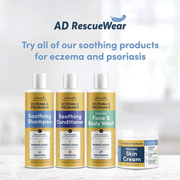 AD RescueWear - Bodycare Essentials Soothing Shampoo - For Eczema and Psoriasis - With Manuka Honey and Aloe - Fragrance-Free - Made in the USA