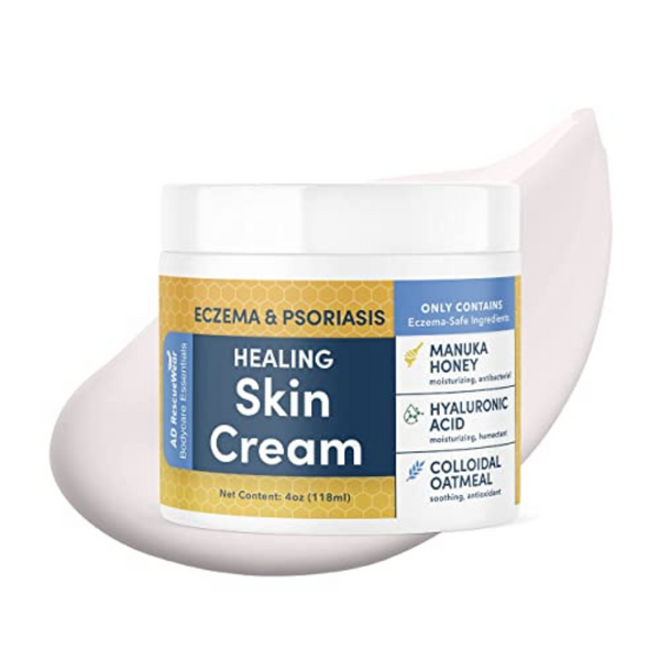 AD RescueWear - Bodycare Essentials Healing Skin Cream - for Eczema and Psoriasis - with Manuka Honey, Hyaluronic Acid, and Colloidal Oatmeal - Fragrance-Free - Made in The USA